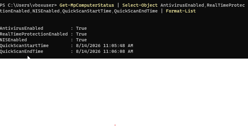 Microsoft Defender quick scan completed