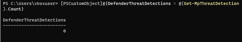 Microsoft Defender verification showing no threat detections